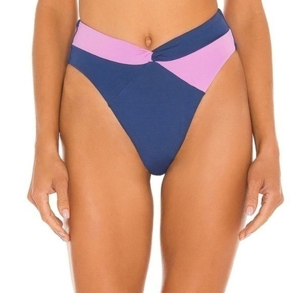 L*space Blue Color Block Nancy Lee High Waist Bikini Swim Bottoms Size Small‎